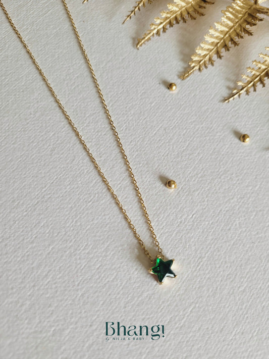 Minimalist Star Necklace- Green