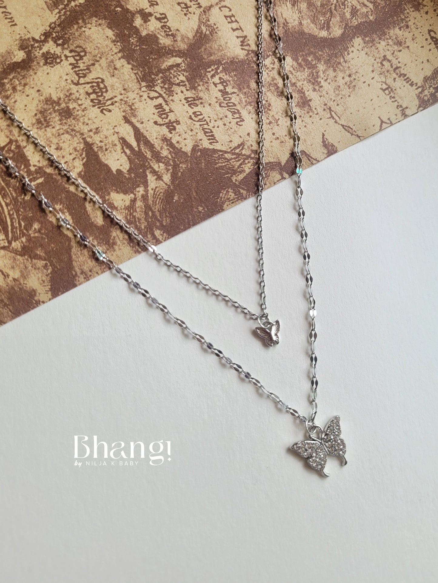 Bhangi Silver Layered Butterfly Necklace