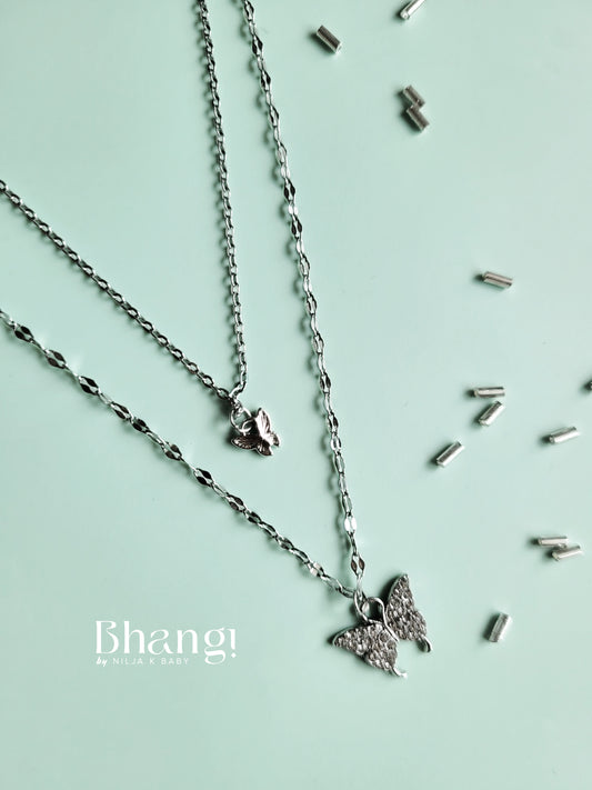 Bhangi Silver Layered Butterfly Necklace