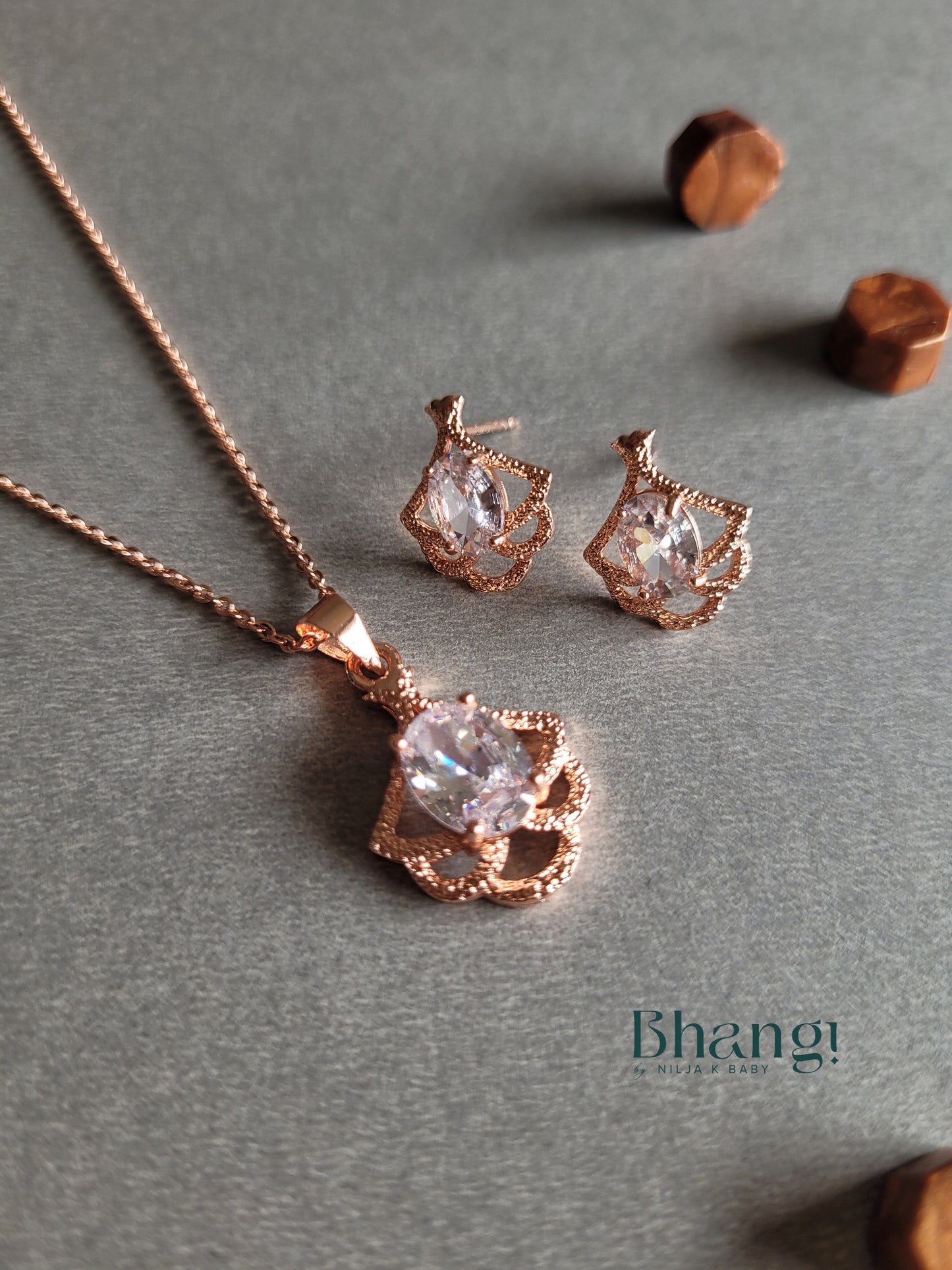 Bhangi Rose Gold Necklace and Earrings Set