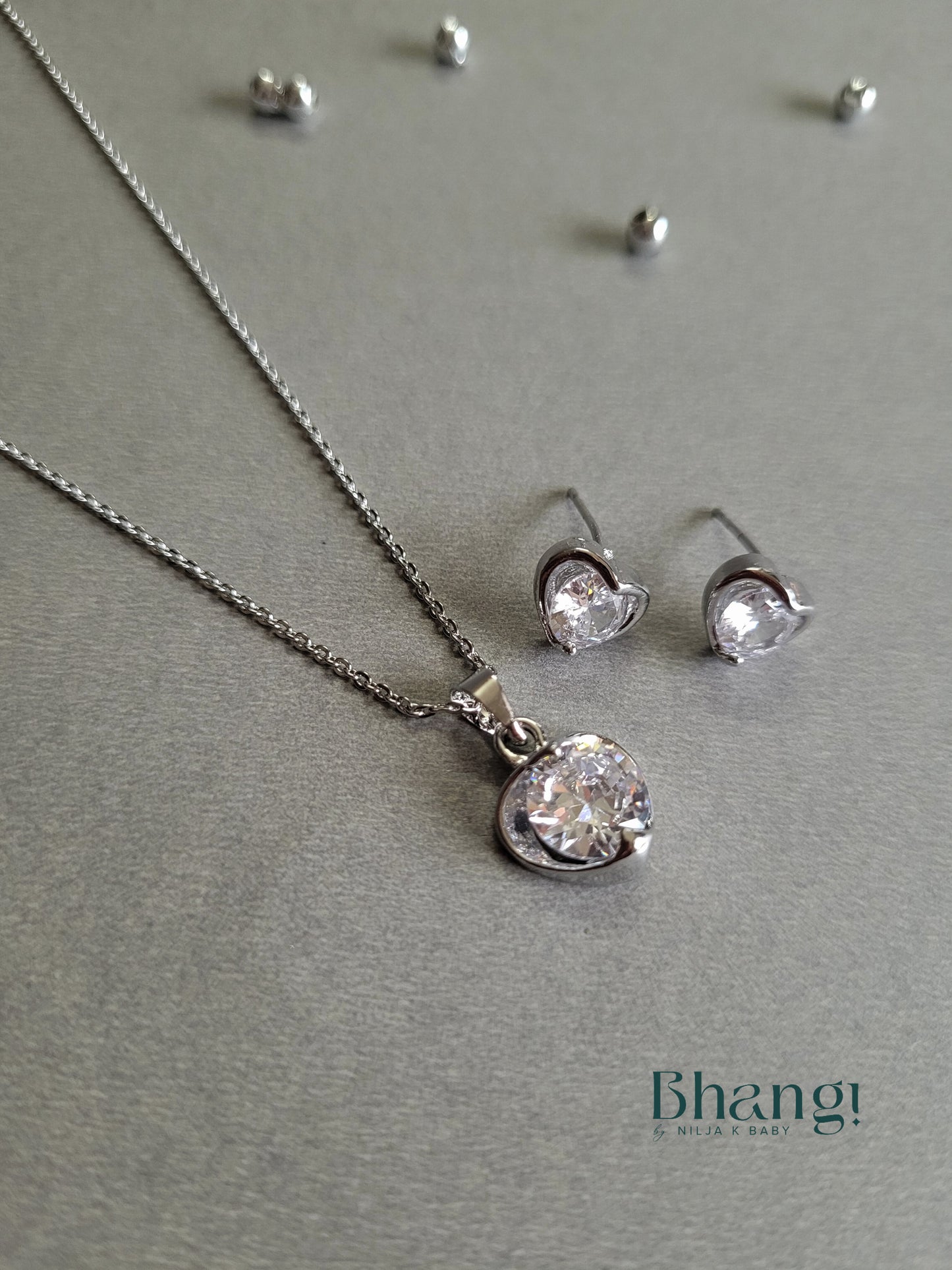 Bhangi Silver Heart Necklace and Earrings Set