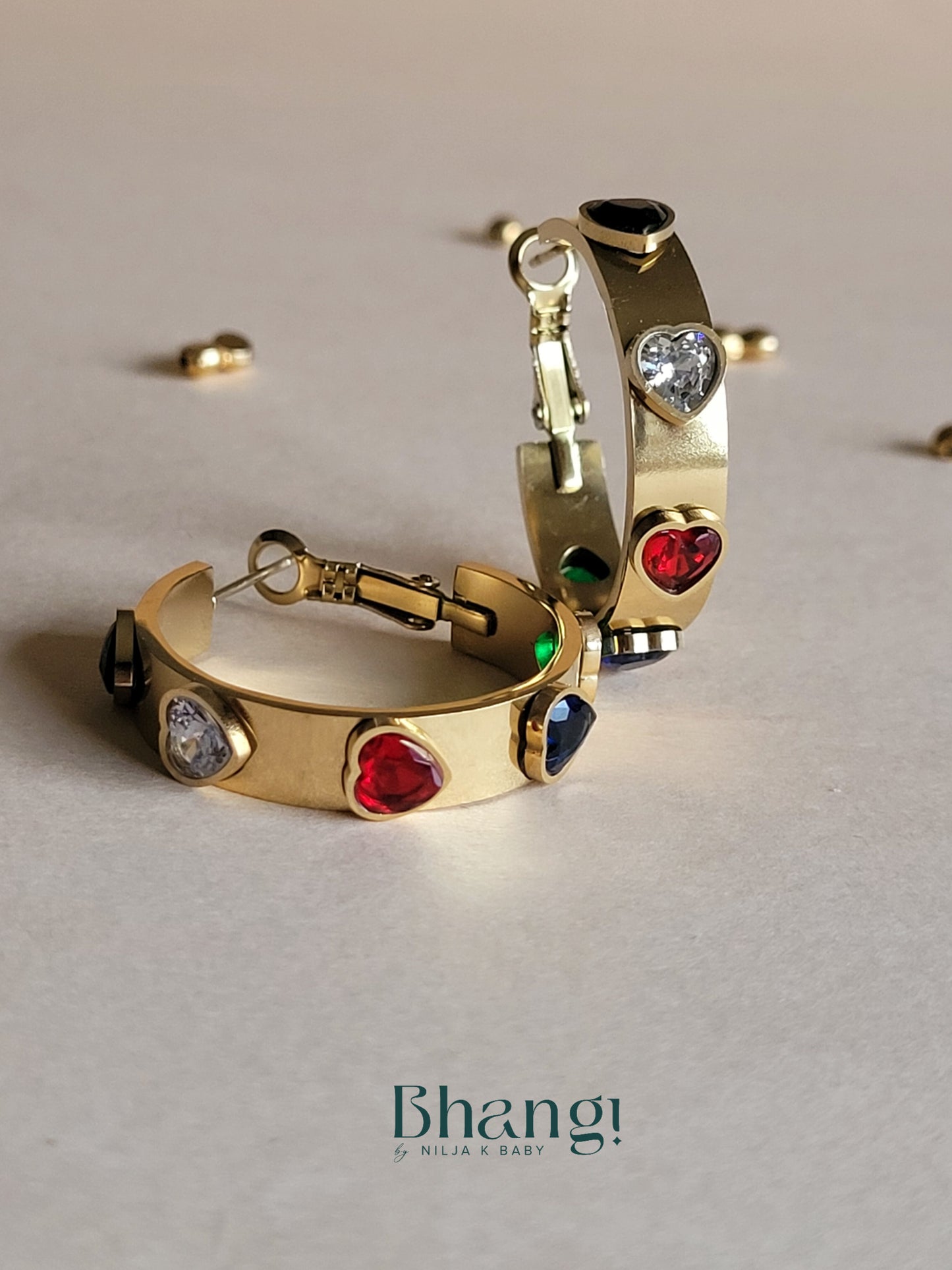 Heart-Studded Gold Hoop Earrings: A Premium Piece