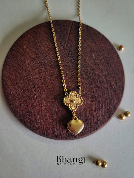 Clover with Heart Pendant Necklace
