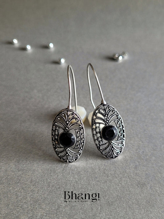 Oval Shaped Hook Earrings Coloured Stones