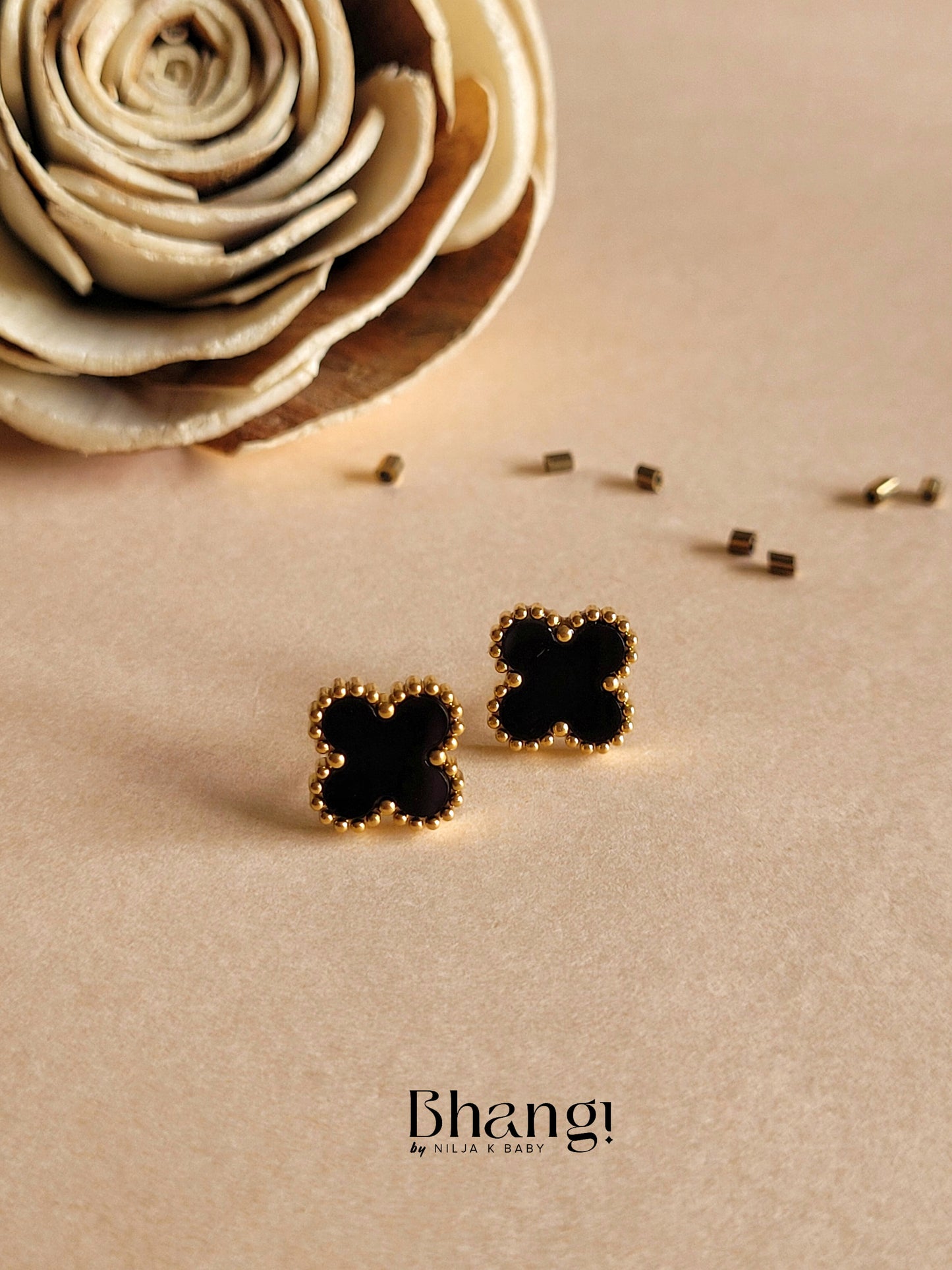 Bhangi Black Clover Stud Earrings