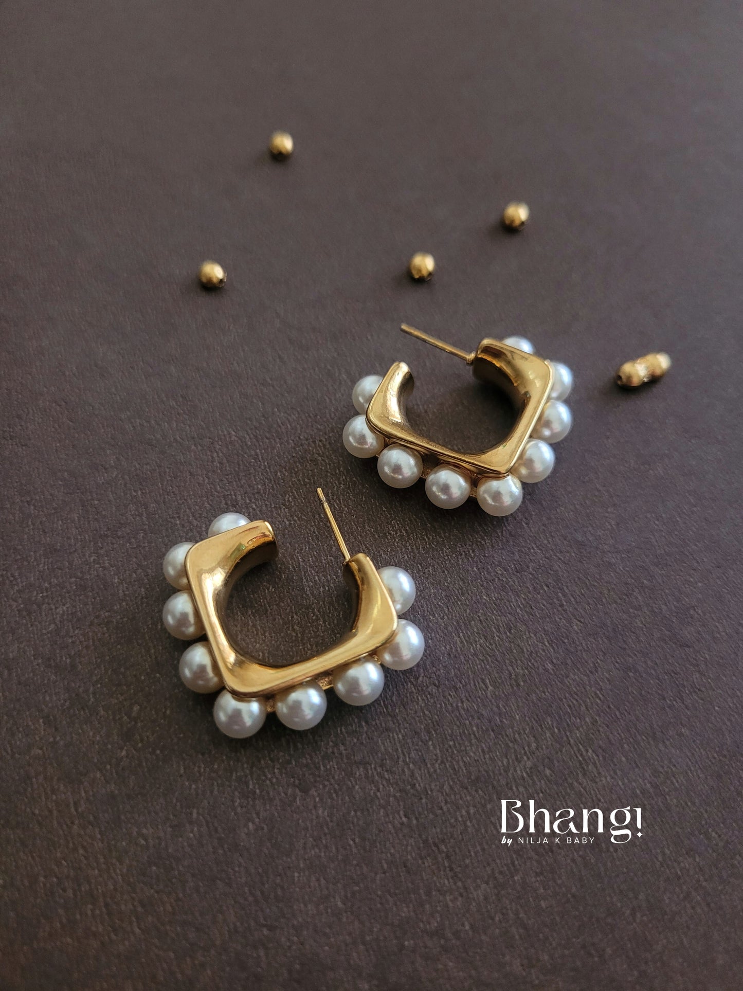 Bhangi Gold-Plated Pearl Square Hoop Earrings