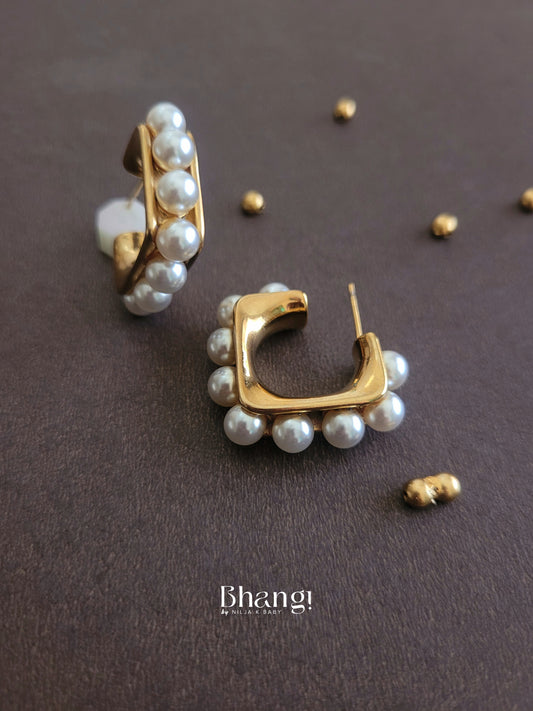 Bhangi Gold-Plated Pearl Square Hoop Earrings
