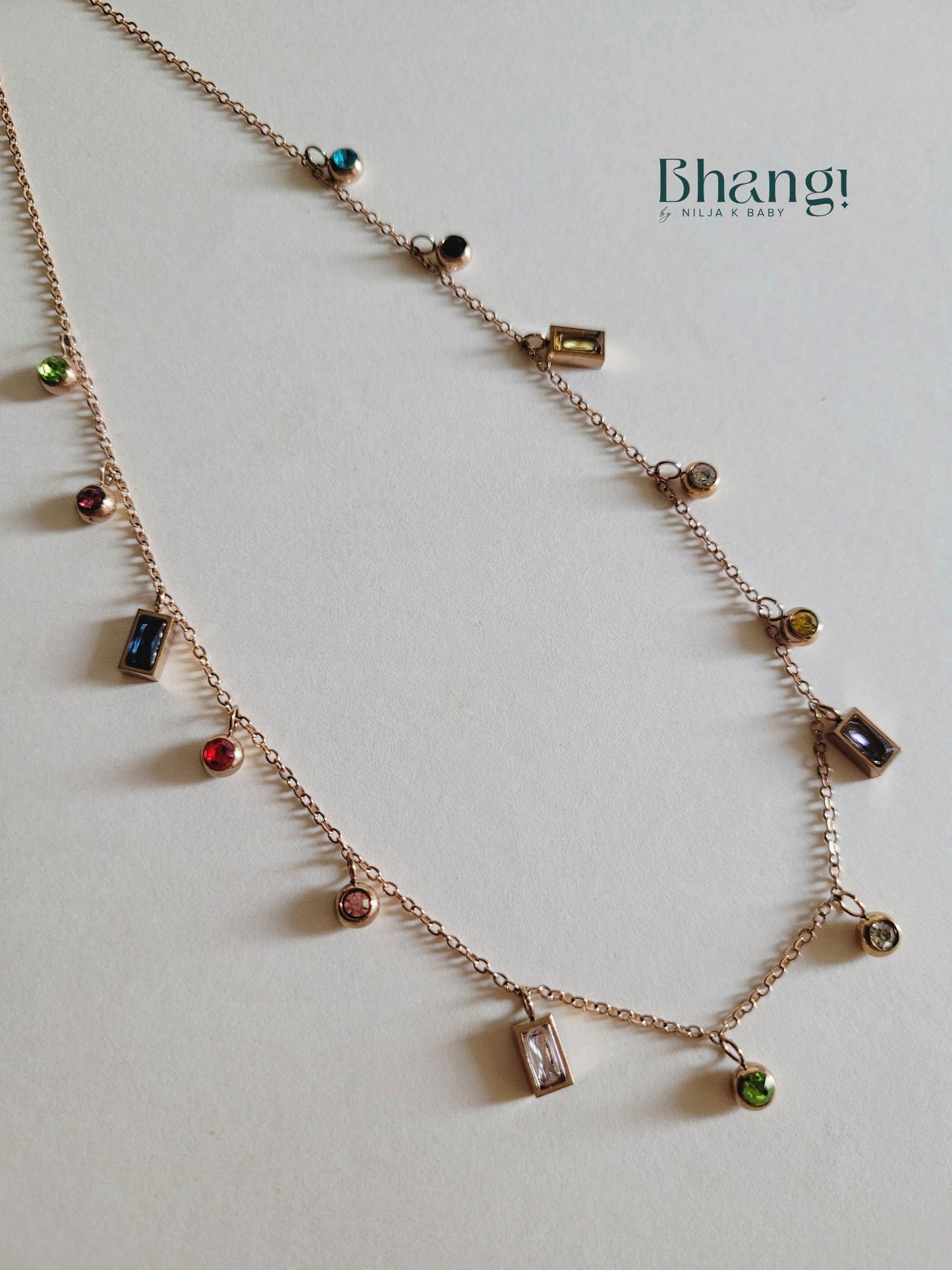 Rainbow Gemstone Bar Necklace