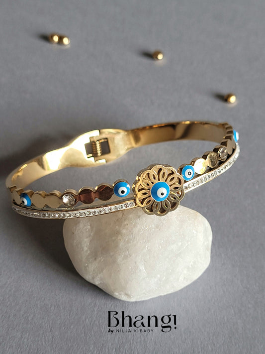 Evil Eye Bangle with Floral Design