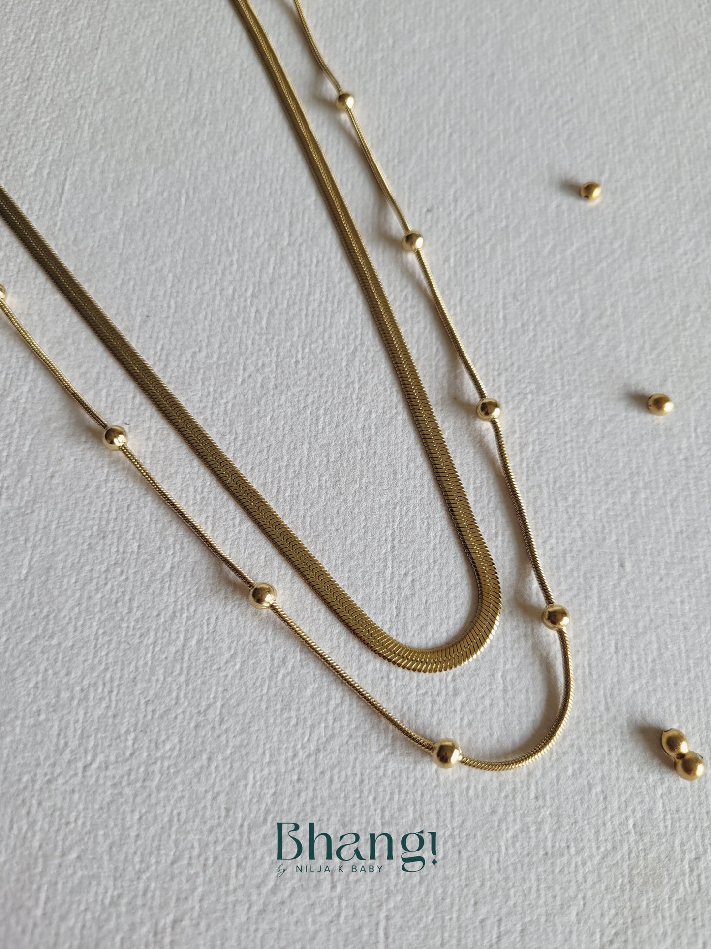 Layered Chain Necklace with Beaded Accents
