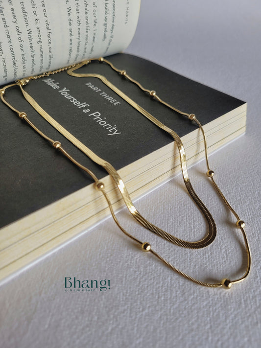 Layered Chain Necklace with Beaded Accents