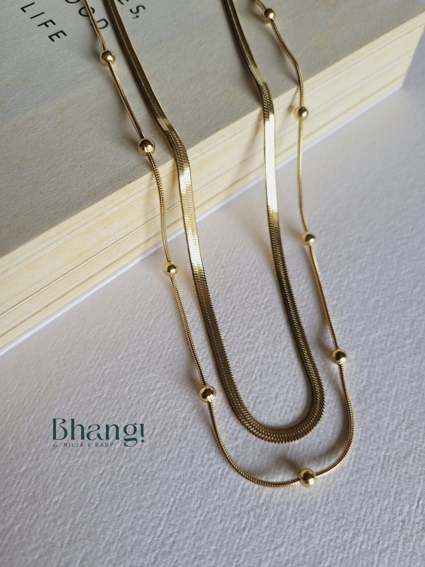 Layered Chain Necklace with Beaded Accents