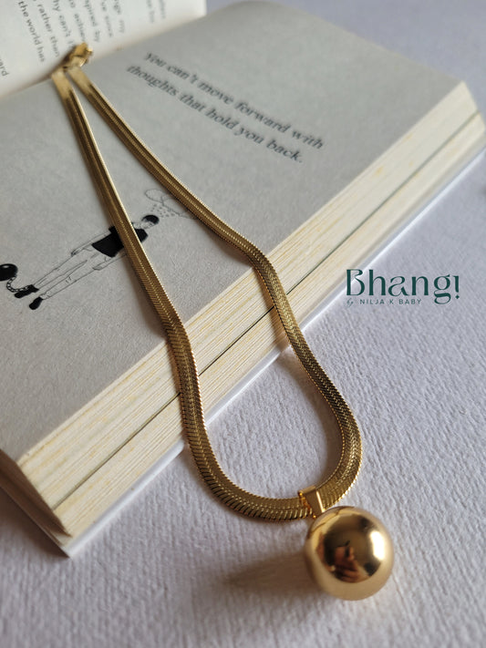 Gold-Tone Herringbone Chain Necklace with Sphere Pendant