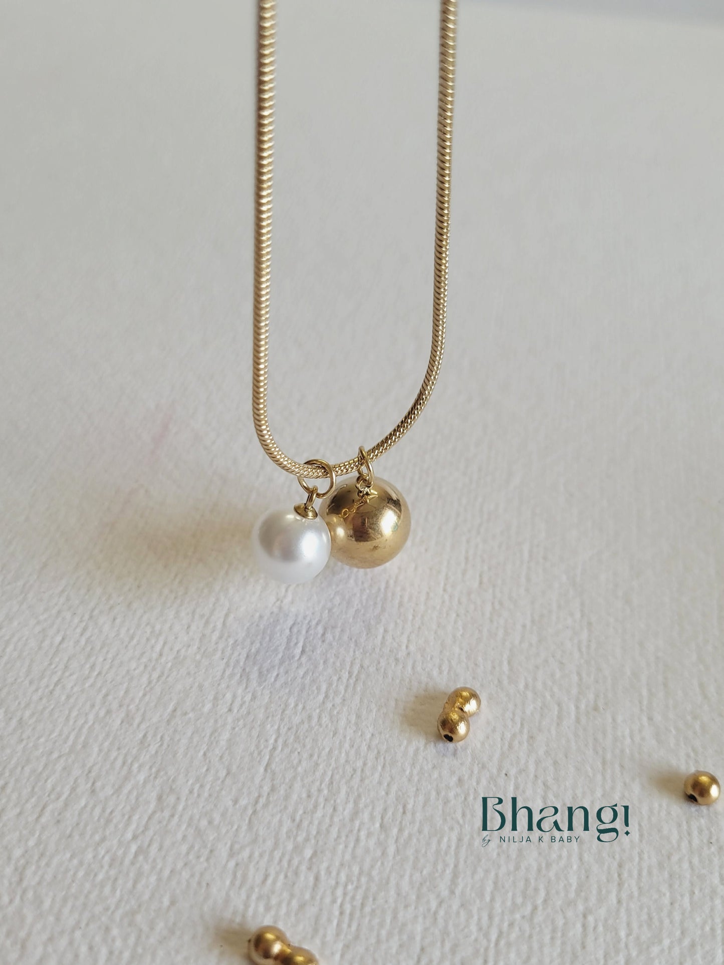 Gold-Tone Pearl and Ball Pendant Necklace