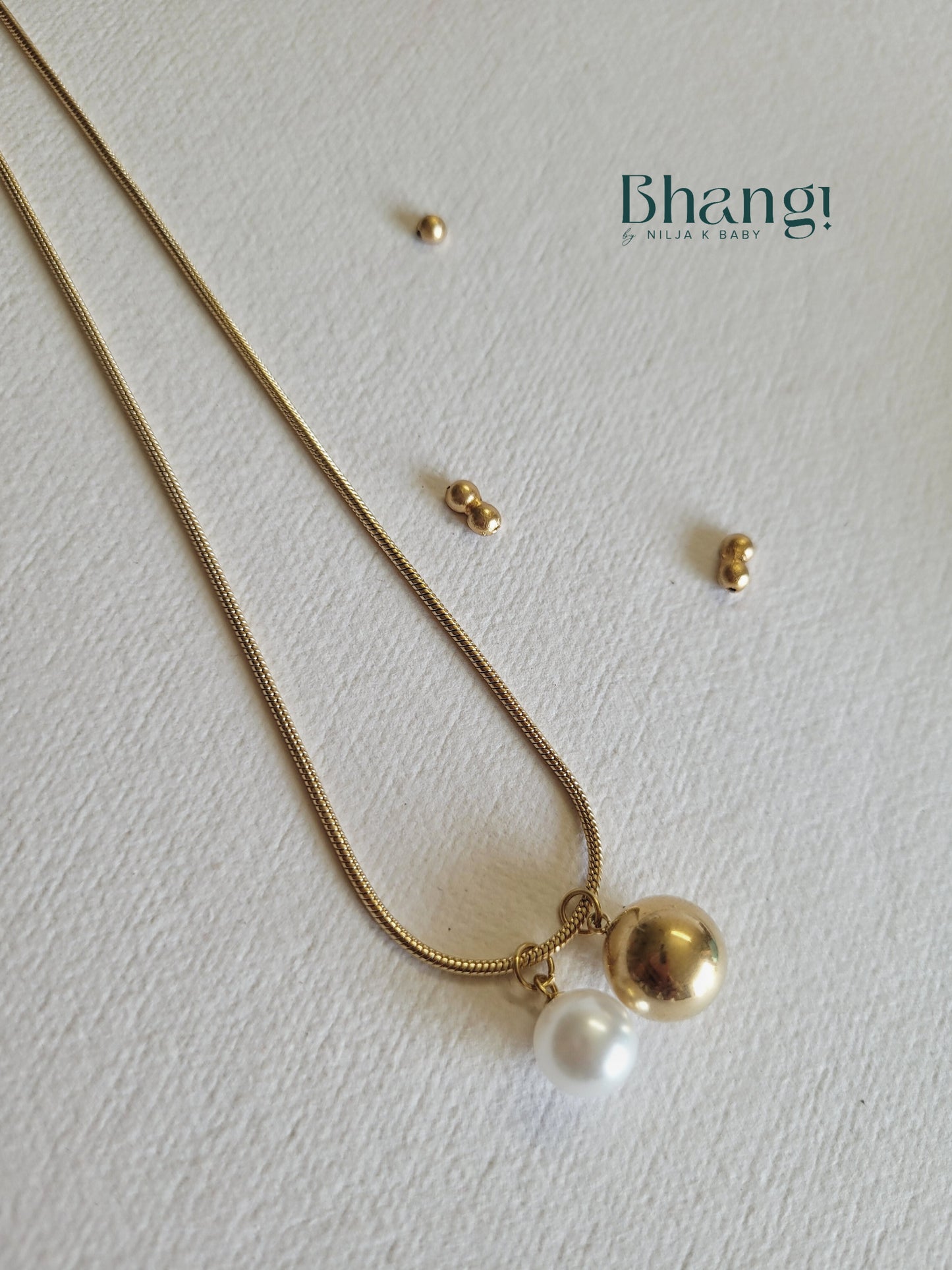 Gold-Tone Pearl and Ball Pendant Necklace
