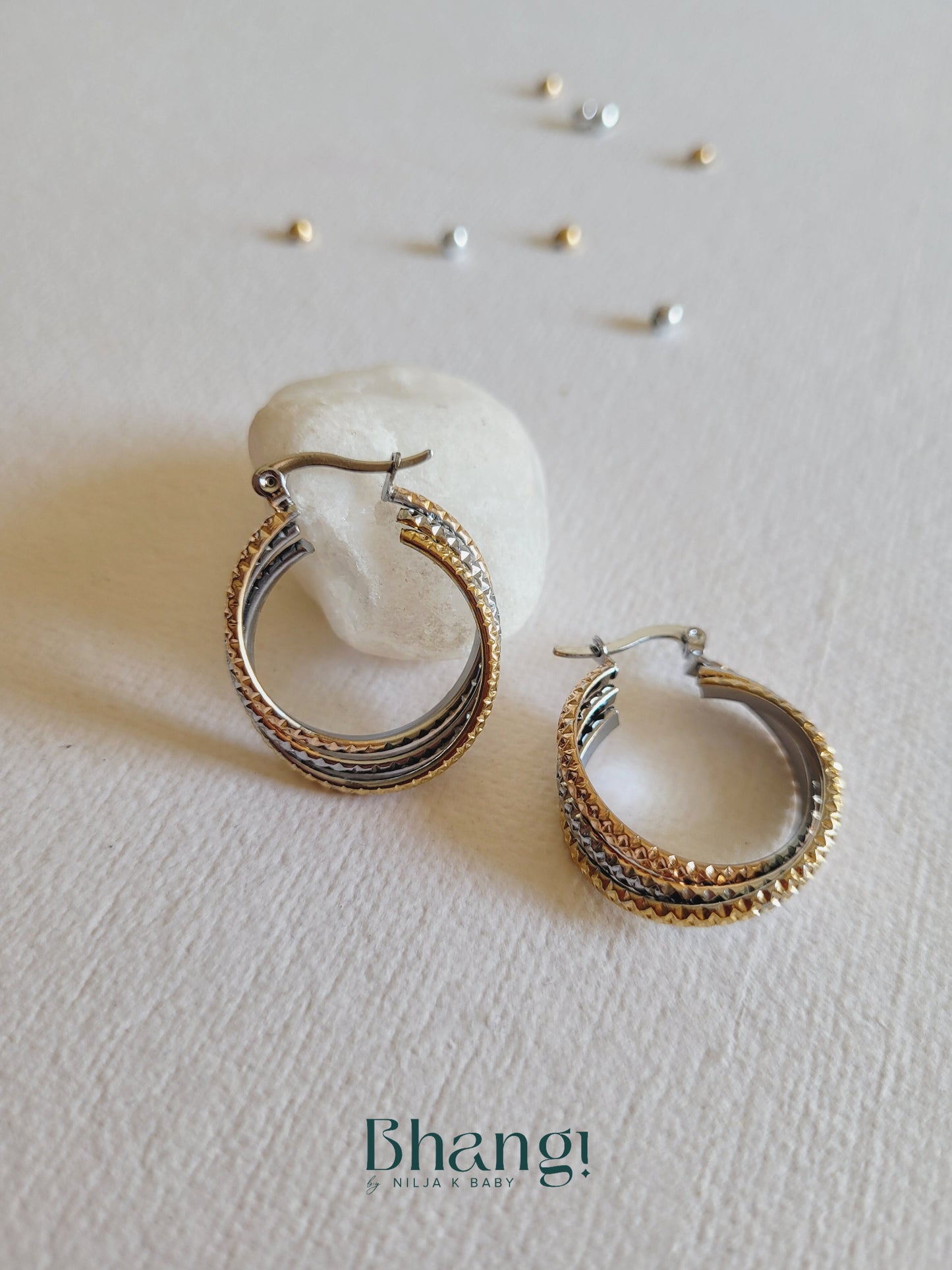 Tri-Tone Interlocking Hoop Earrings