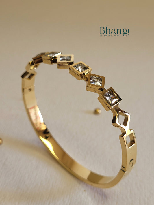 Geometric Bangle with Crystal Accents