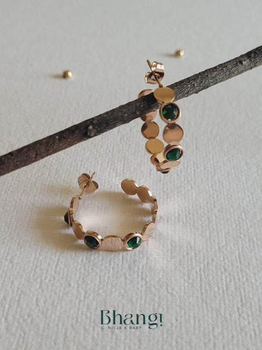 Rose Gold Emerald Green Hoop Earrings