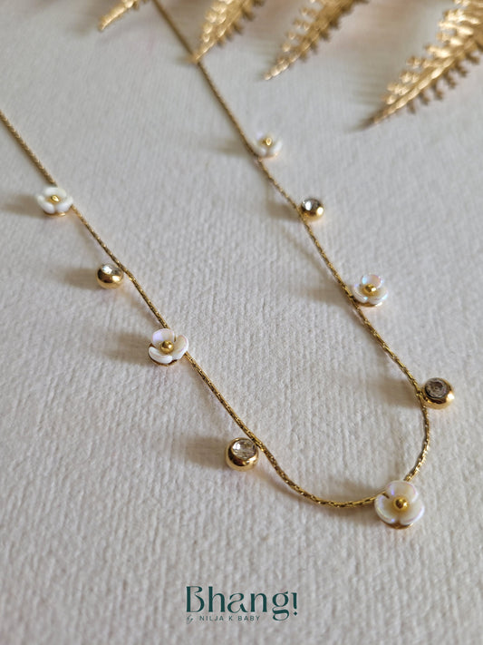 Gold-Tone Flower and Crystal Necklace