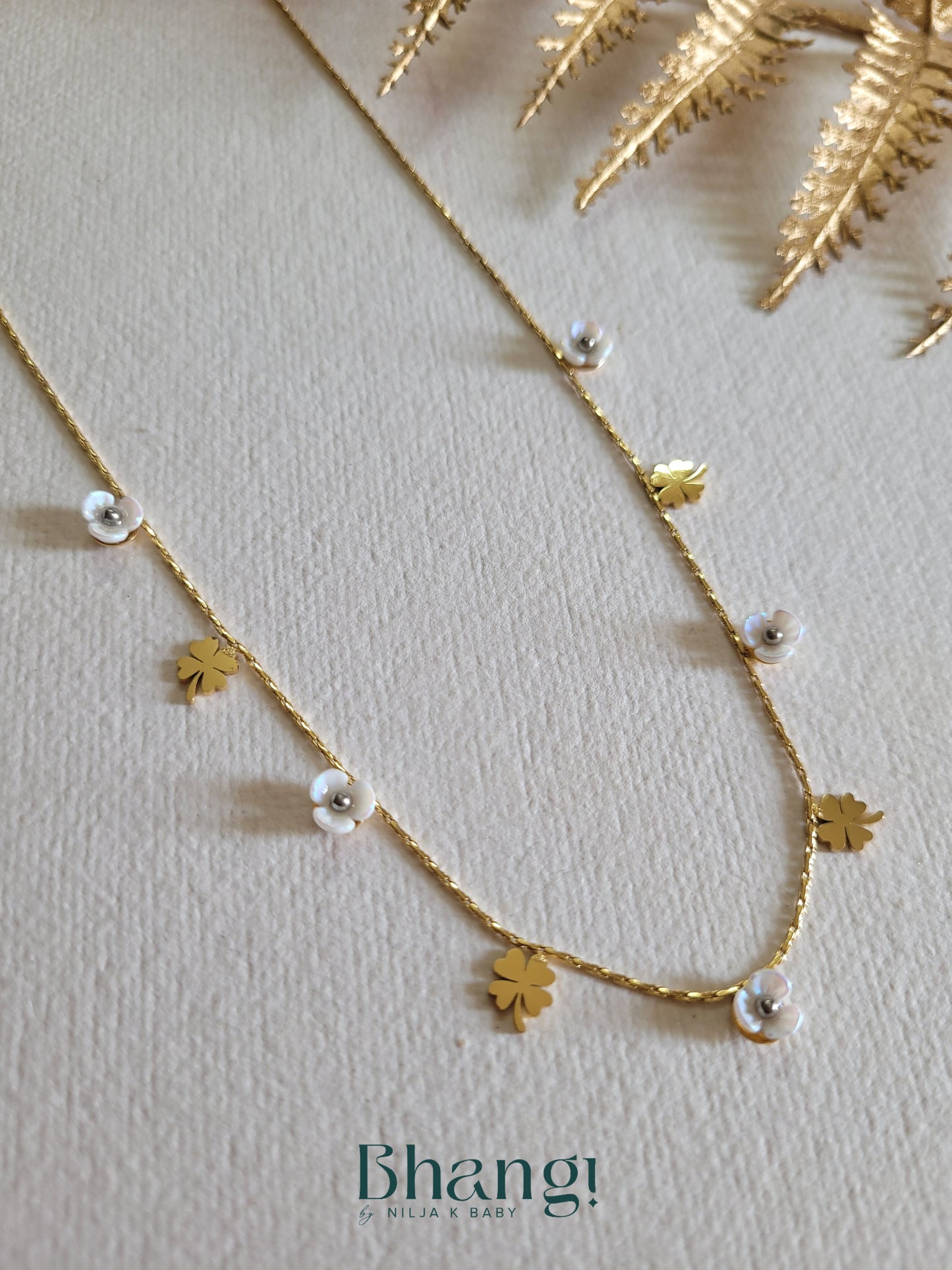 Gold-Tone Delicate Clover and Flower Necklace