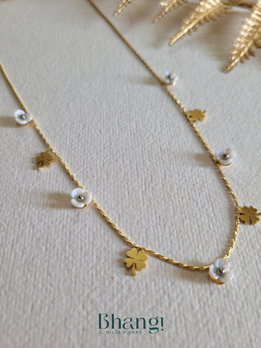 Gold-Tone Delicate Clover and Flower Necklace