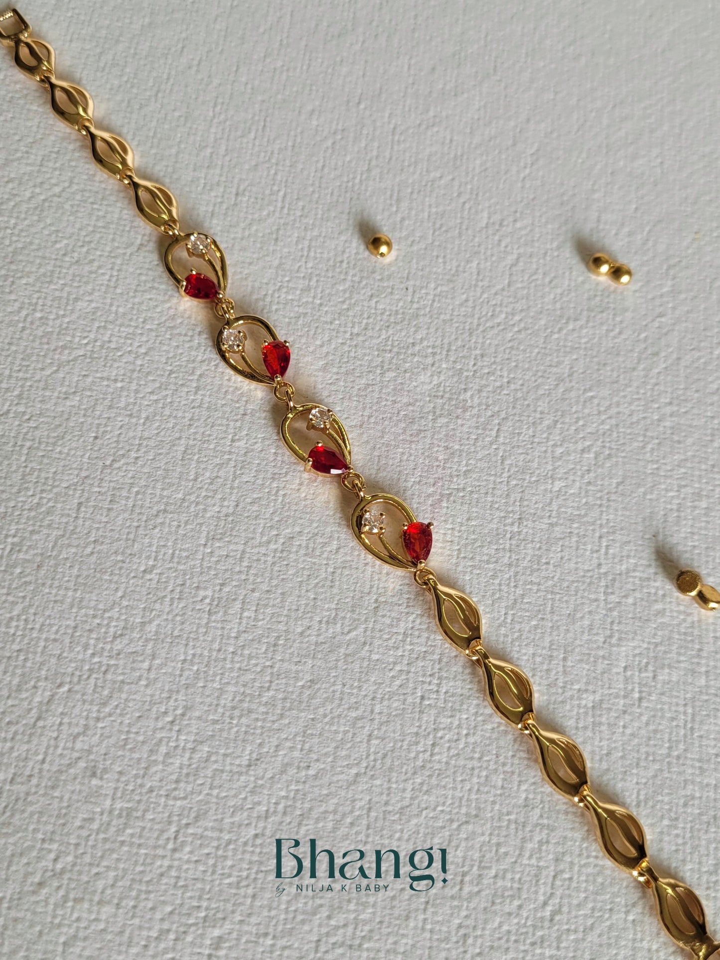Gold-Tone Ruby Red and Crystal Link Bracelet