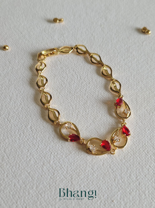 Gold-Tone Ruby Red and Crystal Link Bracelet