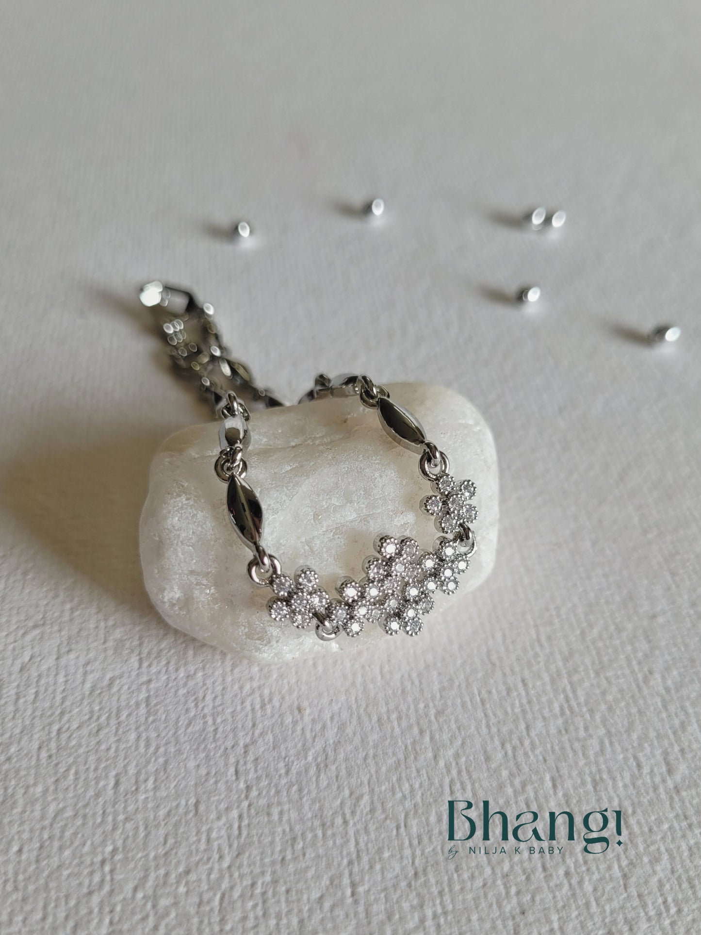 Silver-Tone Sparkling Flower Bracelet