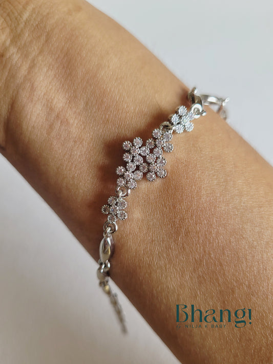 Silver-Tone Sparkling Flower Bracelet