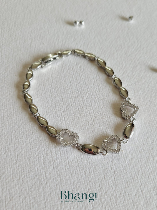 Silver-Tone Crystal Heart Link Bracelet