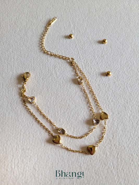 Gold-Tone Heart and Crystal Bracelet