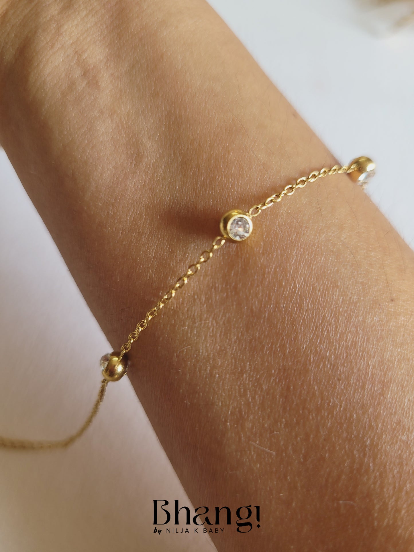 Gold-Tone Delicate Crystal Chain Bracelet