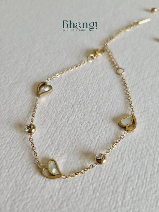 Gold-Tone Heart and Crystal Charm Bracelet