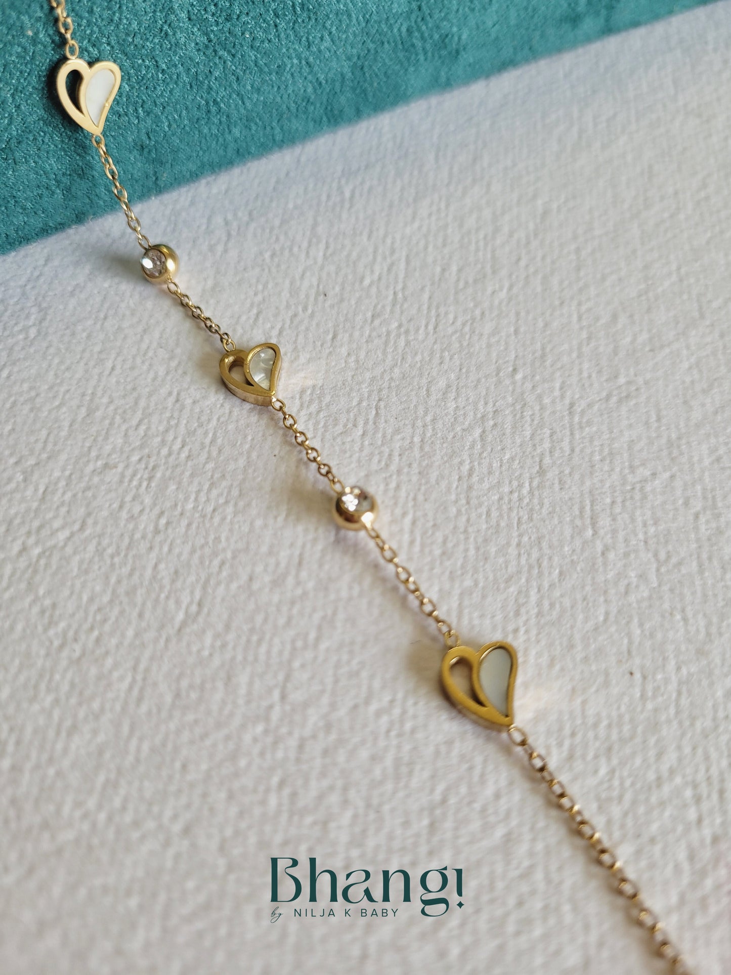 Gold-Tone Heart and Crystal Charm Bracelet