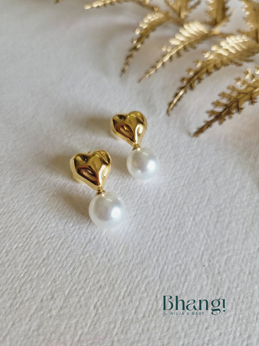 Heart & Pearl Drop Earrings