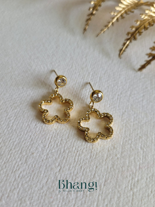 Gold-Tone Crystal Flower Drop Earrings