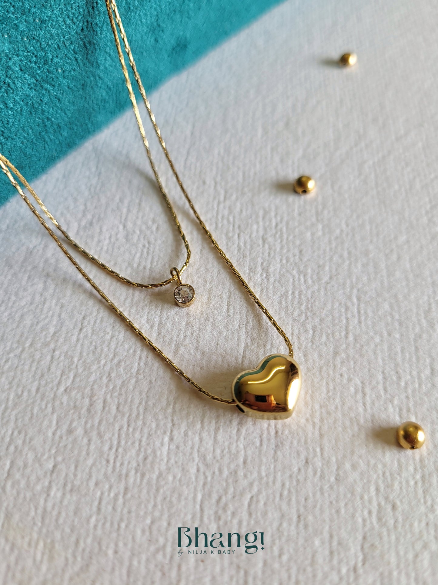 Layered Heart Necklace with Crystal Detail