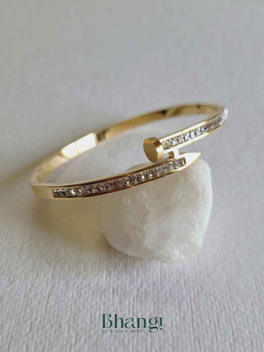 Gold-Tone Nail Bangle with Crystal Detail