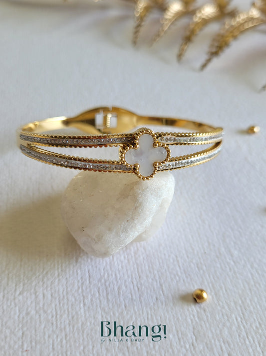 Mother-of-Pearl and Crystal Clover Bangle