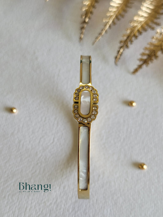 Oval Stone Bangle with Crystal Accents