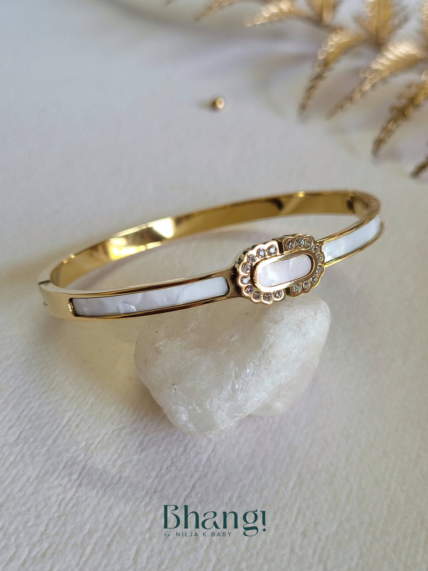 Oval Stone Bangle with Crystal Accents