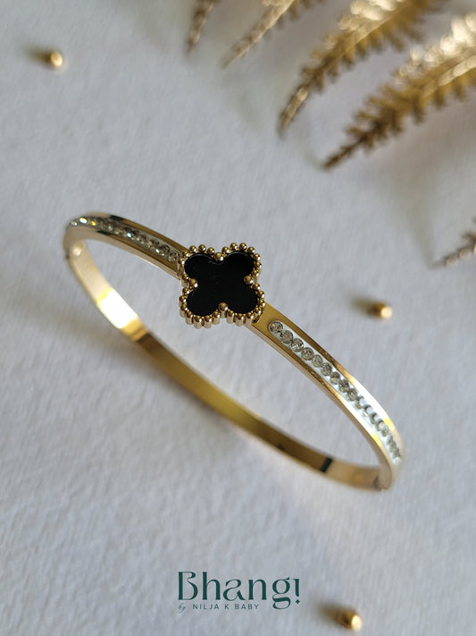 Gold-Tone Clover Bangle with Crystal Accents