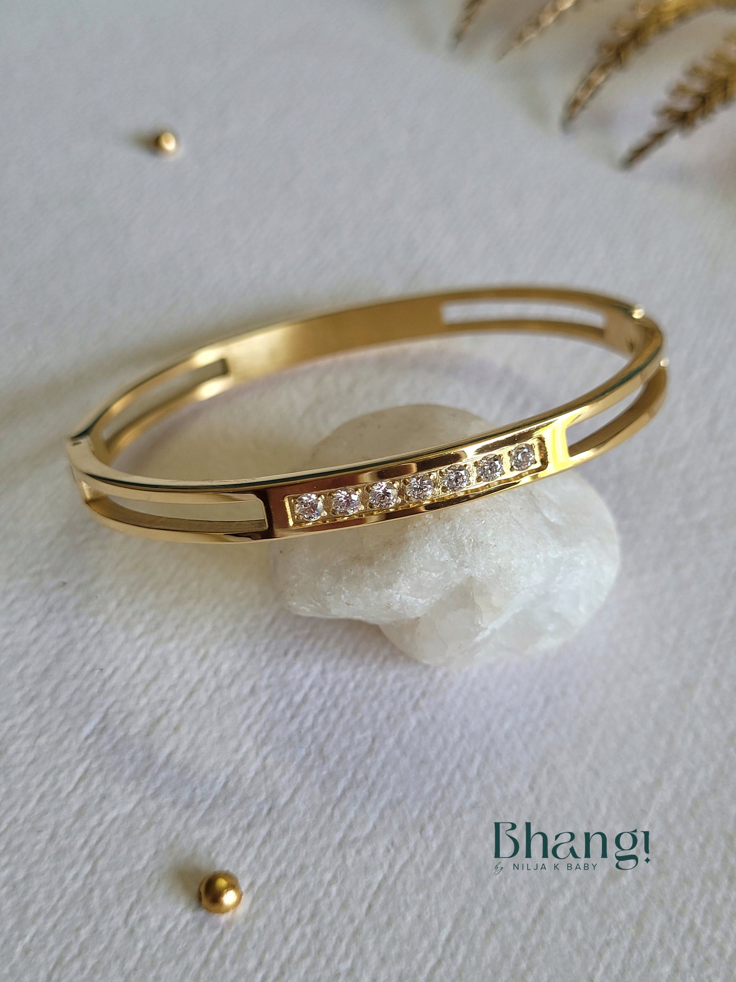 Gold-Tone Minimalist Crystal Bangle