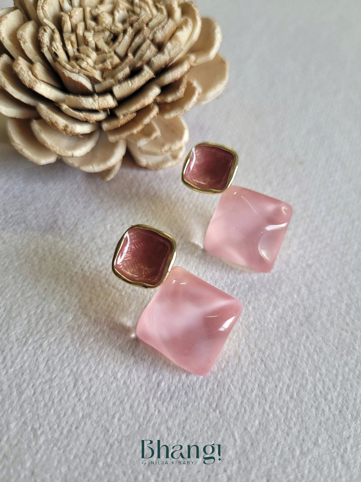 Rose & Mauve Square Drop Earrings