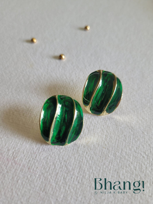 Green Enamel Swirl Stud Earrings
