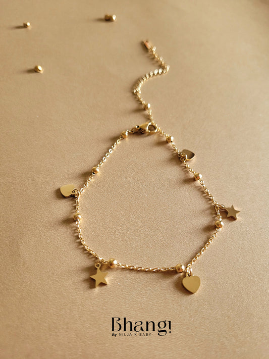Heart & Star Charm Anklet