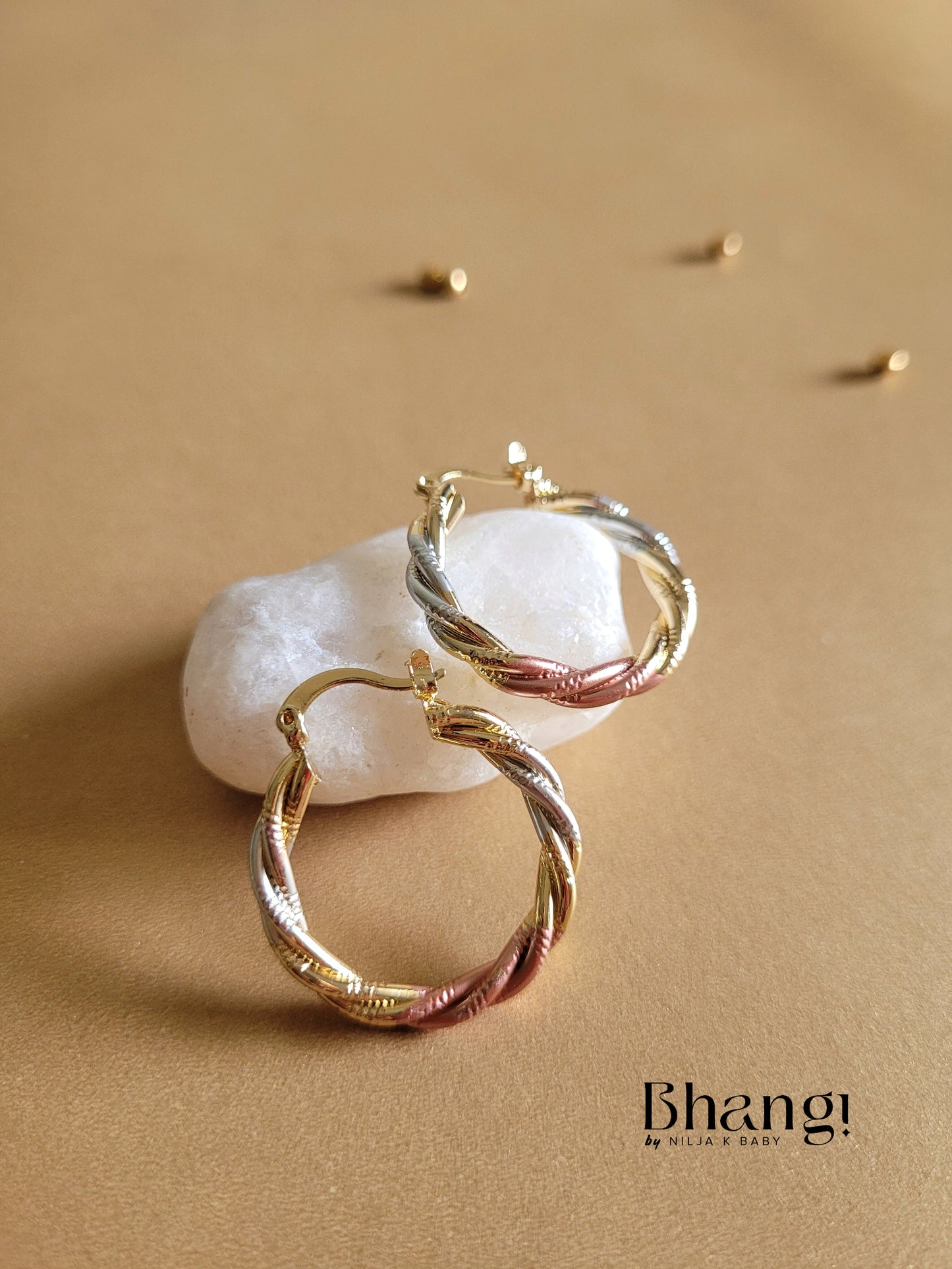 Tri-Tone Twisted Hoop Earrings