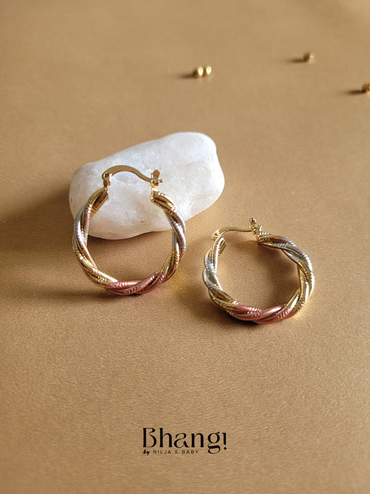 Tri-Tone Twisted Hoop Earrings