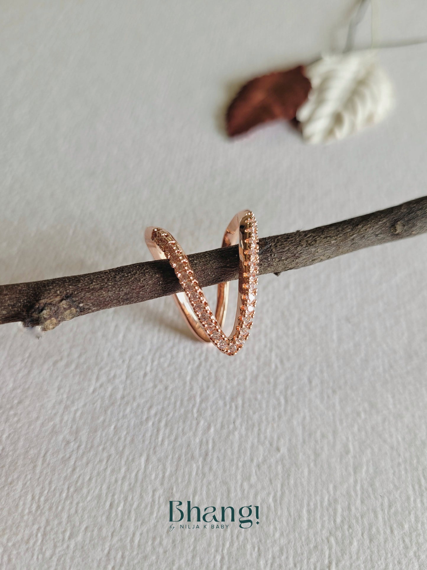 Rose Gold V-Shape Crystal Open Ring