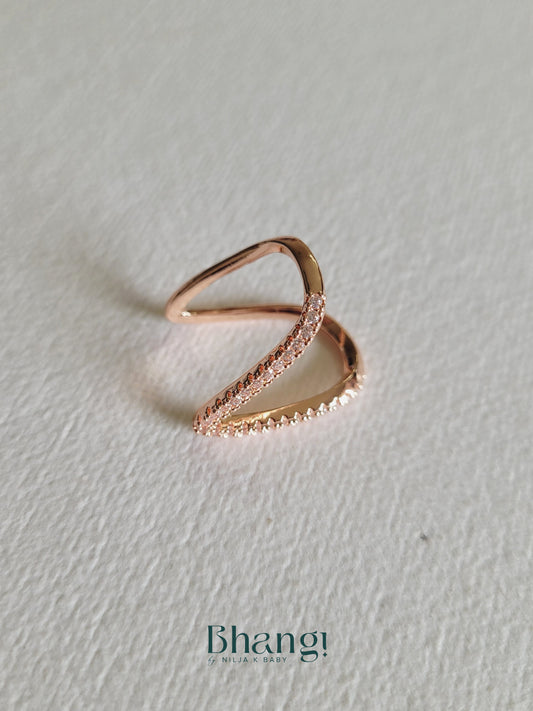 Rose Gold V-Shape Crystal Open Ring